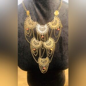 Elegant Gold and corral Statement Necklace